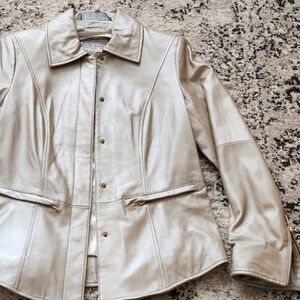 Vintage Bradley Bayou Leather Jacket Snap Front Metallic Womns XS Western Chic